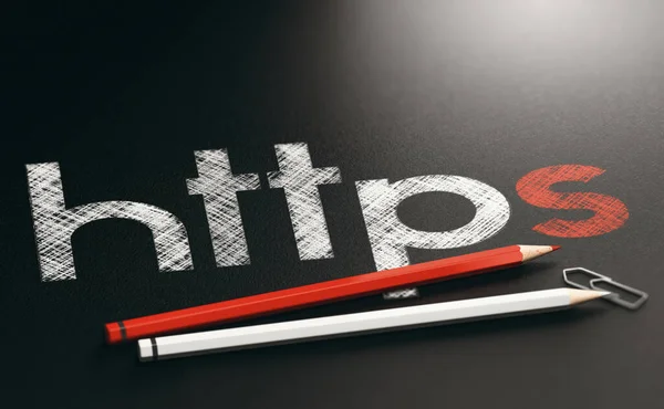 用红色和白色木制铅笔在黑色背景上书写的缩略词Https的3D说明 — 图库照片