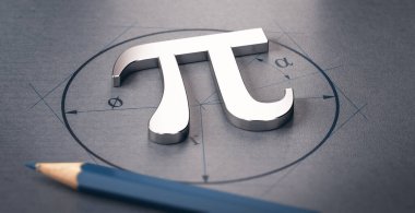 Bir daire çizimi üzerine Pi harfinin 3 boyutlu çizimi. Matematik kavramı
