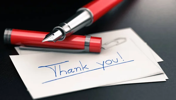 Illustration Text Thank You Hanwritten Business Card Red Fountain Pen — Stock Photo, Image