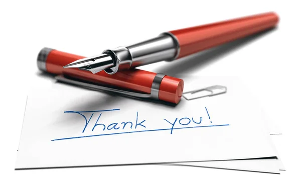 Illustration Text Thank You Hanwritten Business Card Red Fountain Pen — Stock Photo, Image