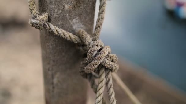 Close-up on knot rope — Stock Video