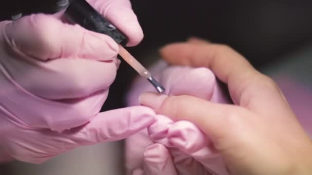 Mestre faz menina manicure francês — Vídeo de Stock