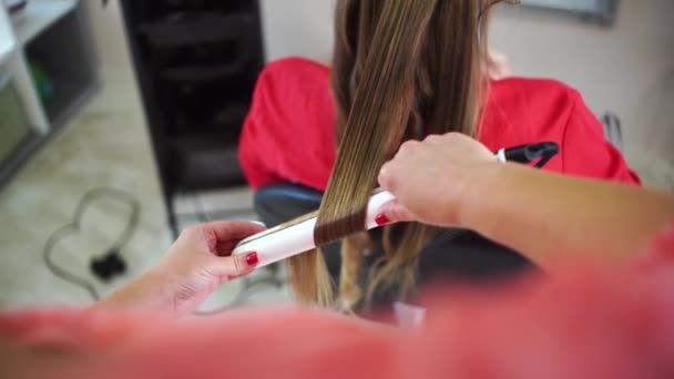 Cabelo puxando cachos cabelo longo — Vídeo de Stock