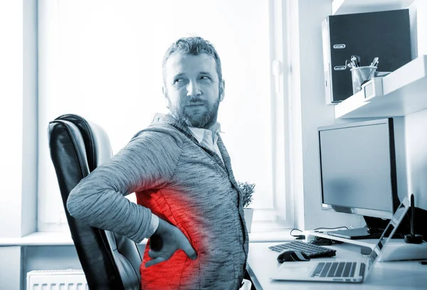 Man Desk Office Suffering Back Pain — Stock Photo, Image