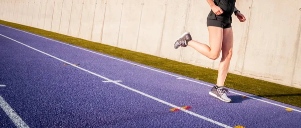 Legs Athlete Woman Running Racetrack Stadium Track — Stock Photo, Image