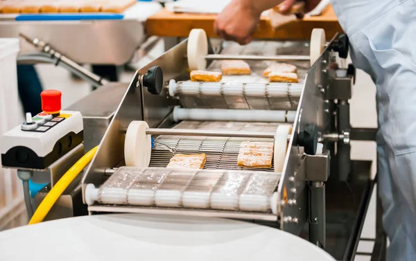 Close view of production line in confectionery factory