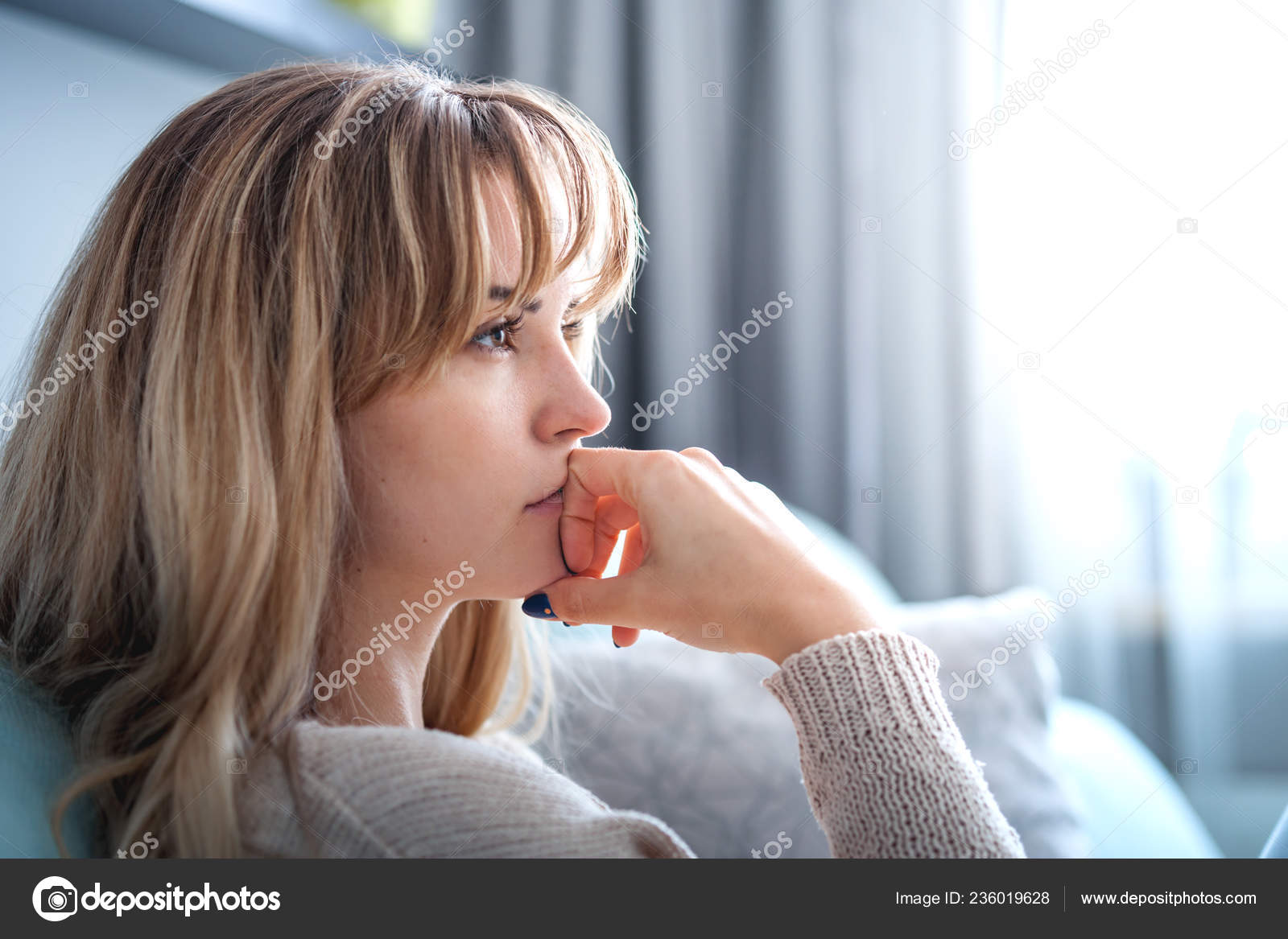 Woman Home Deep Thoughts Thinking Planning Stock Photo by ...