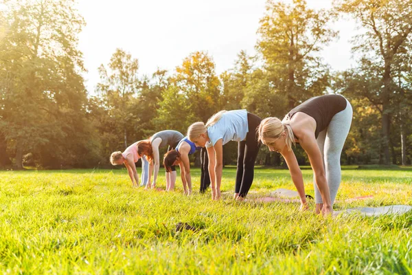 Mixed Age Group People Practicing Yoga Park — Stock Photo, Image