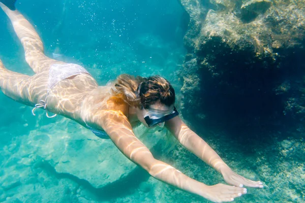 Schnorcheln Unter Wasser Tropischen Meer — Stockfoto