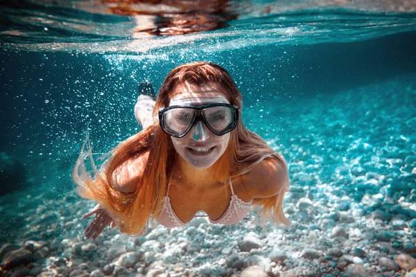 Snorkeling Woman Tropical Sea — Stock Photo, Image