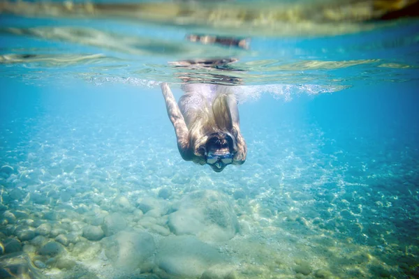 Young Woman Snorkeling Diving Tropical Sea — Stock Photo, Image