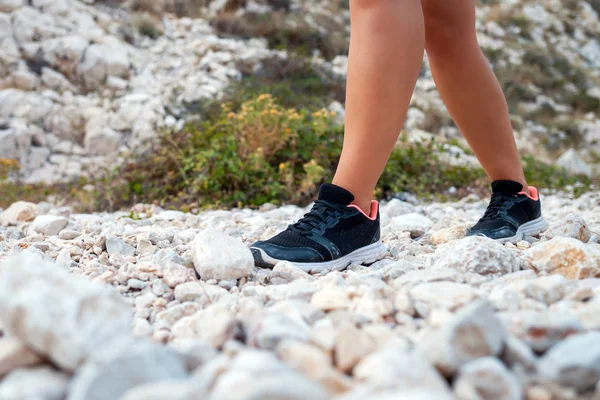 Legs Hiker Woman Trekking Trail Mountain Travel Active Lifestyle Concept — Stock Photo, Image