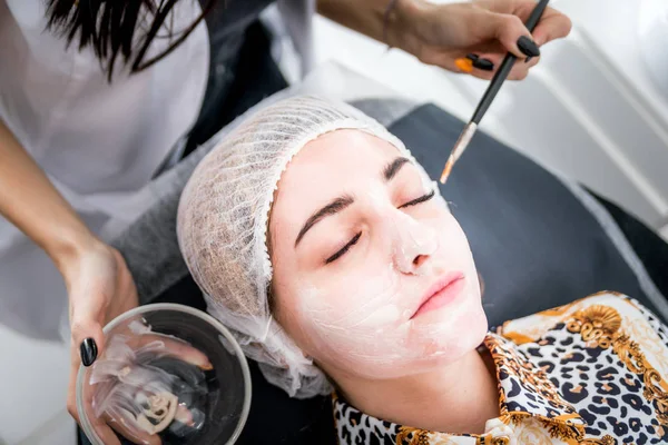 Beautician Applying Facial Mask Beauty Salon Cosmetology Treatment Skincare Face — Stock Photo, Image