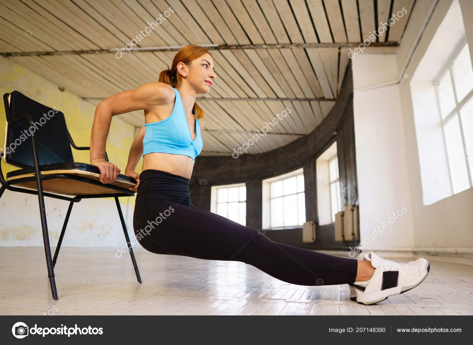 Press ups. Female exercising in underwear Stock Photo by ©petertt 129559114