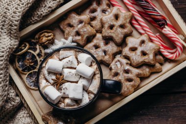 Sıcak çikolata ve şeker ile Noel arka plan