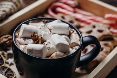 Sıcak çikolata ve şeker ile Noel arka plan