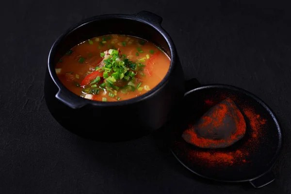 Hungarian Goulash Soup Bograch Meat Stew Cast Iron Pot Meat — Stock Photo, Image