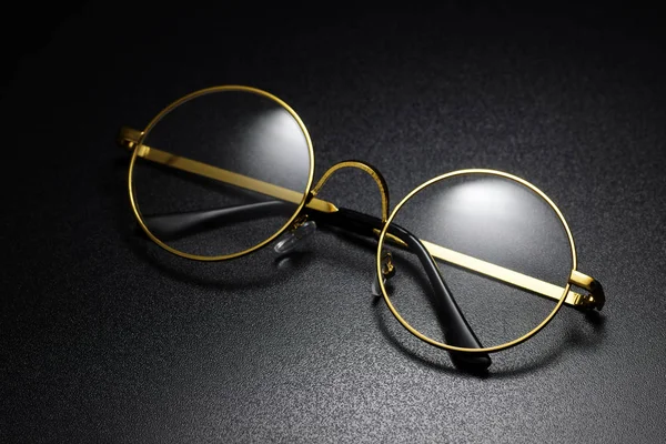 Gold Frame Classic Eyeglasses Black Background — Stock Photo, Image