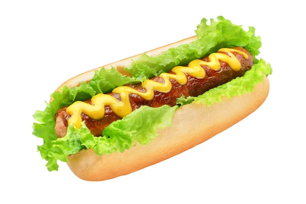 Hot Dog Big Kiełbasa Świeżej Sałaty Białym Tle Białym Tle — Zdjęcie stockowe
