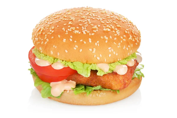 Fishburger Geïsoleerd Een Witte Achtergrond Met Uitknippad Opgenomen — Stockfoto