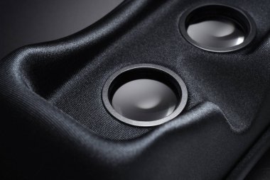 Sanal gerçeklik kulaklıklı mikrofon seti veya vr gözlük makro içinde görünümünü kapatmak atış