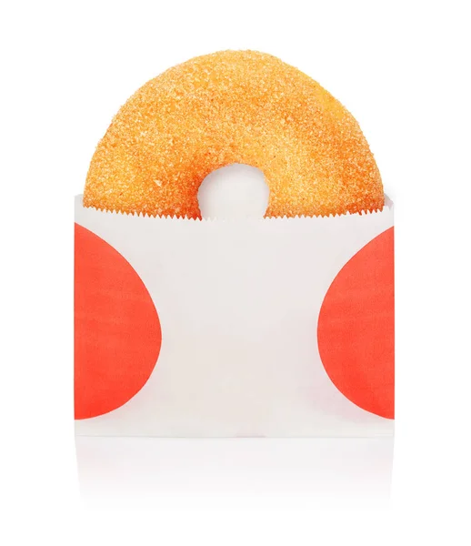 Yellow Sugar Donut Red Paper Take Out Box Isolated White — Stock Photo, Image