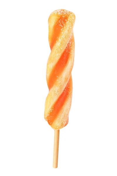 Popsicle Torsadée Jaune Orange Isolée Sur Fond Blanc Avec Chemin — Photo