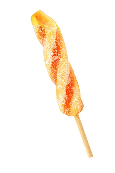 Csavart Megharapott Sárga Narancssárga Popsicle Elszigetelt Fehér Background Vágógörbével — Stock Fotó