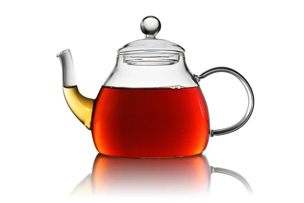 Прозрачный Стеклянный Чайник Чаем Изолированы Белом Фоне — стоковое фото