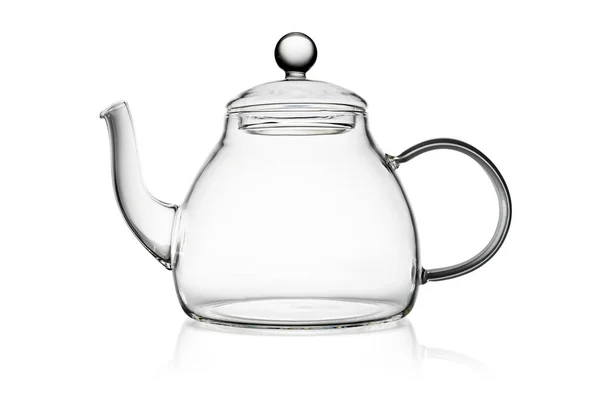 透明的空玻璃茶壶在白色背景下隔离 — 图库照片