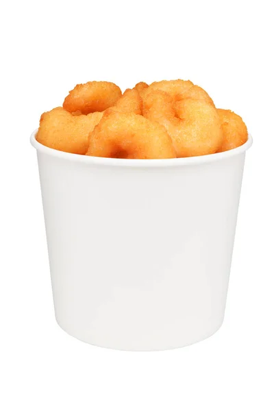 Deep Fried Shrimps Take Out Container Bucket Isolated White Background — Stock Photo, Image