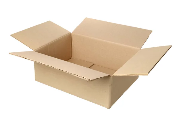 Empty Opened Cardboard Box Isolated White Background Clipping Path — Stock Photo, Image