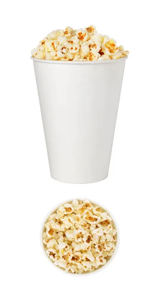 Popcorn Eimer Sehen Aus Wie Ausrufezeichen Schild Auf Weißem Hintergrund — Stockfoto