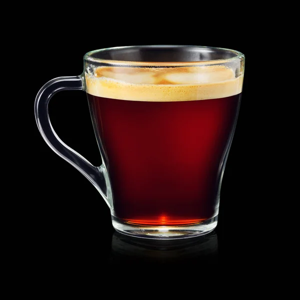 Transparente Tasse Espresso Auf Schwarzem Hintergrund — Stockfoto