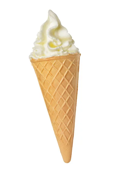 Мягкое Мороженое Вафельной Конус Изолированы Белом Фоне Клипсом Путь — стоковое фото