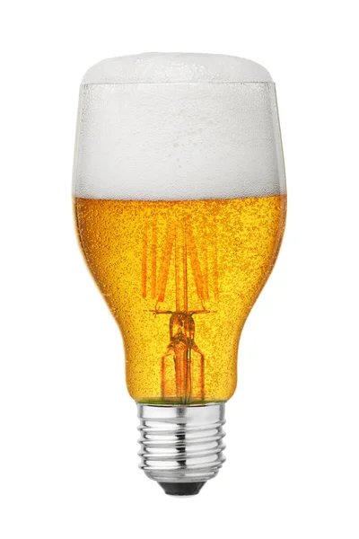 Lâmpada Com Cerveja Espuma Interior Isolado Fundo Branco — Fotografia de Stock