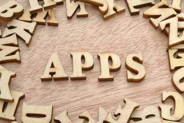 Apps Palabra Hecha Con Letras Madera Aplicación Descargar Concepto — Foto de Stock
