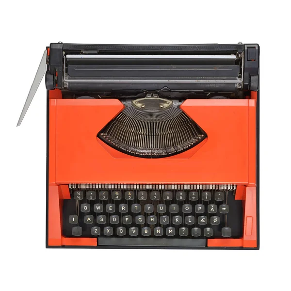 Alte Rote Handschreibmaschine Isoliert Auf Weißem Hintergrund Ansicht Von Oben — Stockfoto