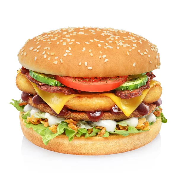 分離した大きな背の高いハンバーガー — ストック写真