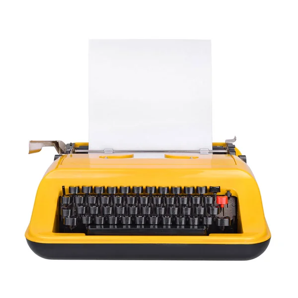 Gele schrijfmachine geïsoleerd op wit — Stockfoto