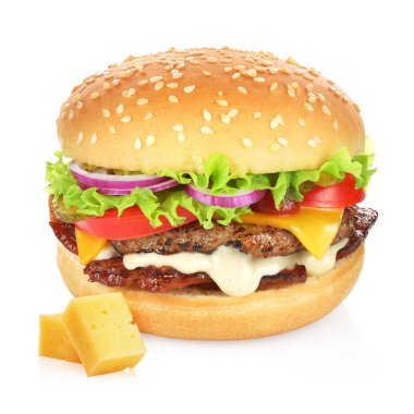 Hamburger beyazda izole edilmiş.