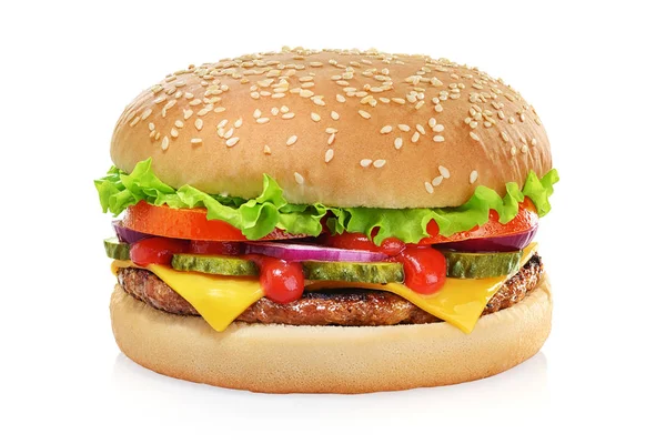 Klassieke cheeseburger geïsoleerd op wit — Stockfoto