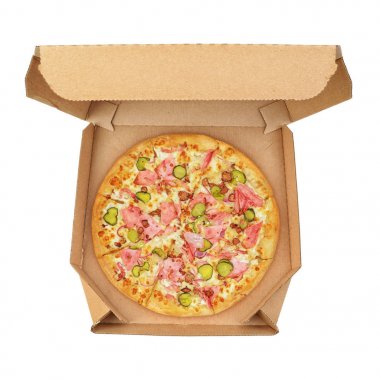 Pizza in take-out box isolated clipart