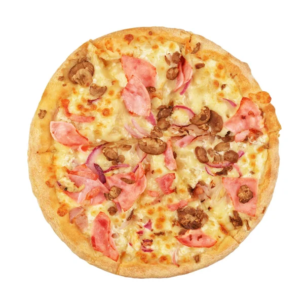 Вид зверху піци ізольовано — стокове фото