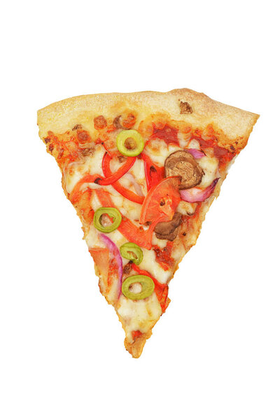 Piece of pizza top view isolated