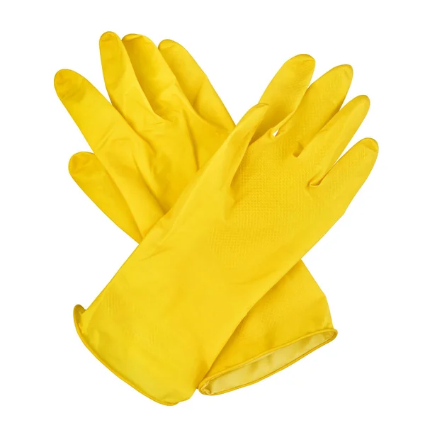 Žluté gumové rukavice izolované na bílém — Stock fotografie