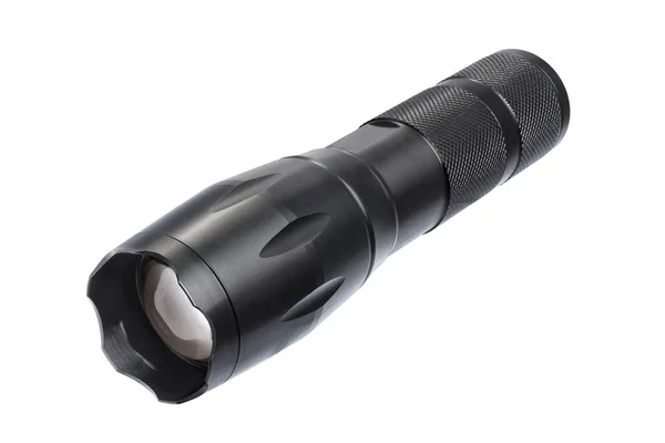 Black metallic flashlight or torch isolated — Stock Photo, Image