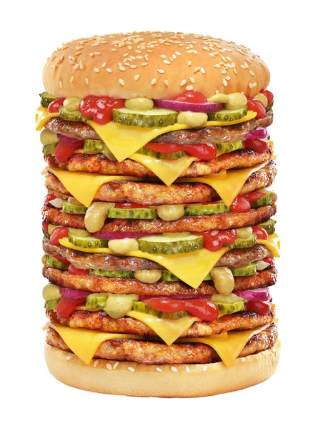 Beyaz üzerinde izole çok büyük çizburger — Stok fotoğraf