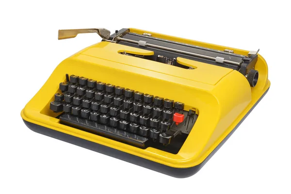 Gele schrijfmachine geïsoleerd op witte achtergrond — Stockfoto