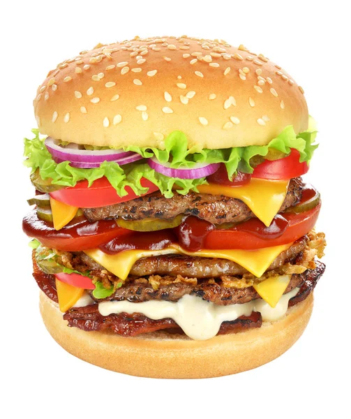 白で隔離される非常に大きなハンバーガー — ストック写真